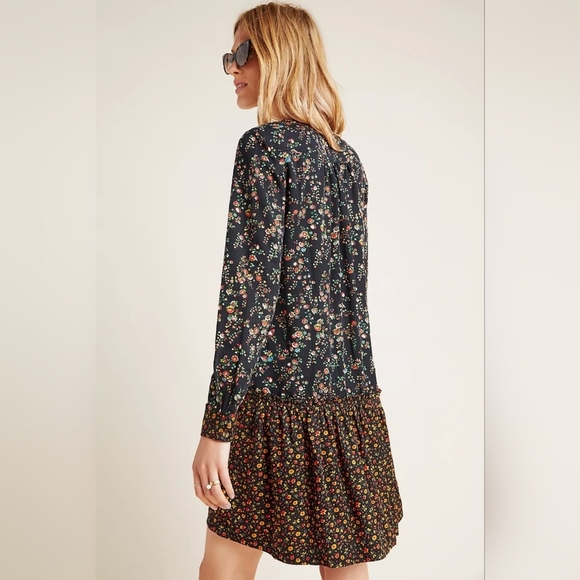 Anthropologie Maeve Midi Dress Black With Red Yellow And Blue Flowers Size 12 - Picture 2 of 4